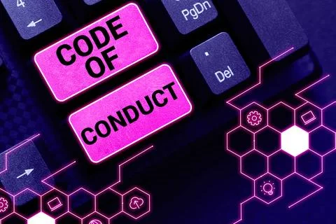 Conceptual caption Code Of Conduct. Internet Concept Ethics rules moral codes 写真素材