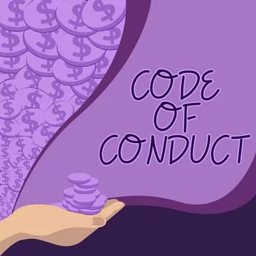 Conceptual caption Code Of Conduct. Word for Ethics rules moral codes ethical Stock-Illustration