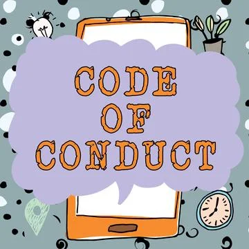 Conceptual caption Code Of Conduct. Word for Ethics rules moral codes ethical Illustrazione stock