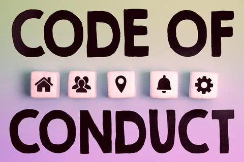 Conceptual caption Code Of Conduct. Word Written on Ethics rules moral codes Stockfoto's