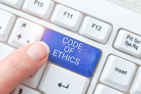 Conceptual caption Code Of Ethics. Concept meaning Moral Rules Ethical Integrity Stockfoto's