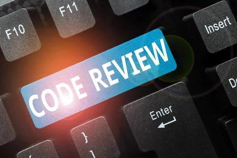 Conceptual caption Code Review. Business showcase going over a subject in study 库存照片