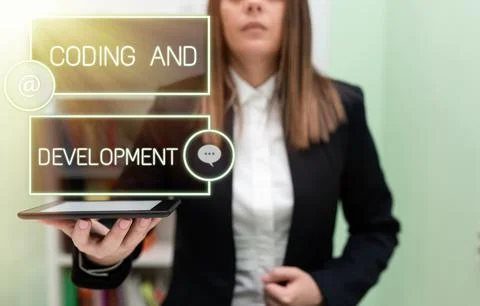 Conceptual caption Coding And Development. Word for Programming Building simple Stock Photos