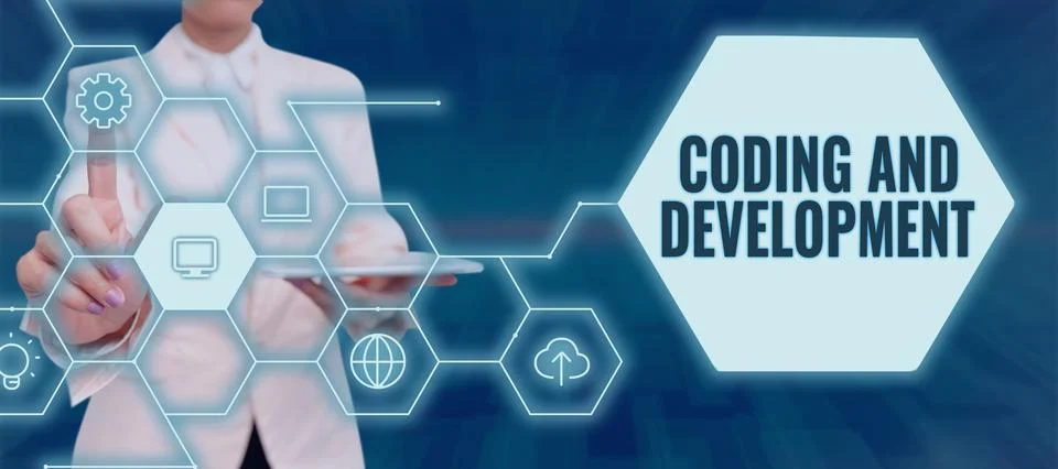 Conceptual caption Coding And Development. Business idea Programming Building Stock Photos