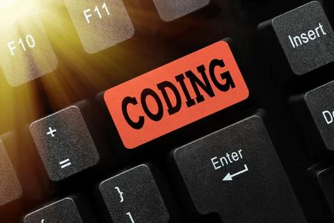 Conceptual caption Coding. Business showcase assigning code to something for Foto stock