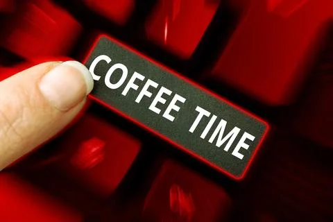 Conceptual caption Coffee Time. Internet Concept a short period of time in which Stock Photos
