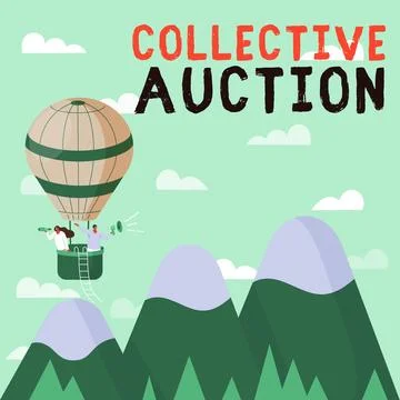 Conceptual caption Collective Auction. Concept meaning Gathering and measuring Stock Illustration