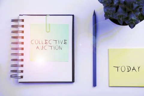Conceptual caption Collective Auction. Concept meaning Gathering and measuring Stock Photos
