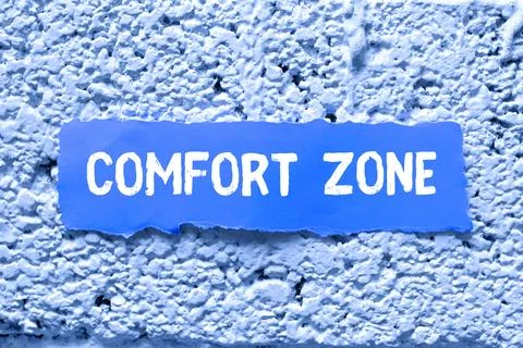 Conceptual caption Comfort Zone. Concept meaning A situation where one feels Stock Illustration