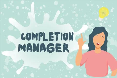 Conceptual caption Completion Manager. Business overview oversees all aspects of Stock Illustration