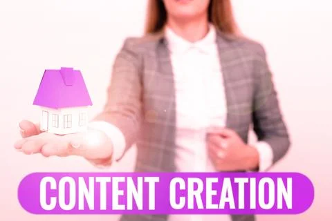 Conceptual caption Content Creation. Word for contribution of information to any 스톡 사진