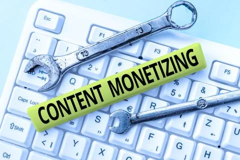 Conceptual caption Content Monetizing. Concept meaning making money from content 스톡 사진