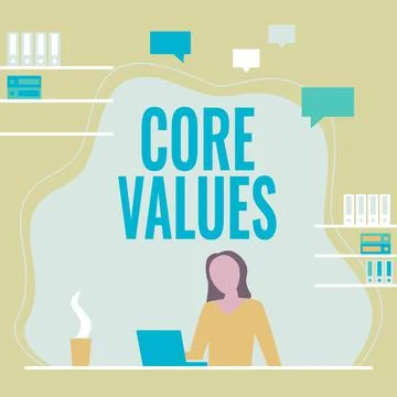Conceptual caption Core Values. Concept meaning belief person or organization Stock Illustration
