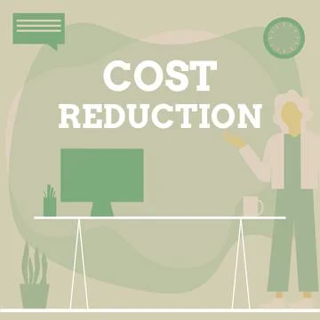 Conceptual caption Cost Reduction. Word for process of finding and removing Illustrazione stock