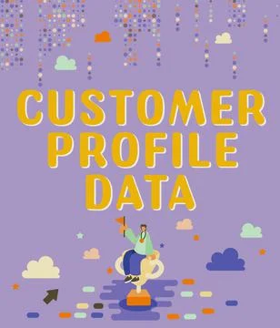 Conceptual caption Customer Profile Data. Business approach report about the Stock Illustration