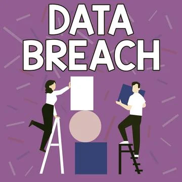 Conceptual caption Data Breach. Business approach unauthorized release of Stock Illustration