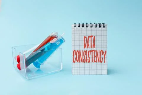 Conceptual caption Data Consistency. Business concept data values are the same Stock Photos