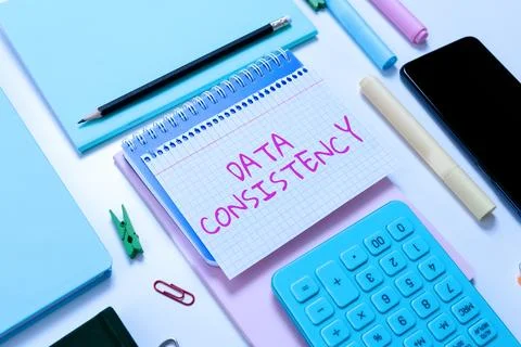 Conceptual caption Data Consistency. Concept meaning data values are the same Stock Photos