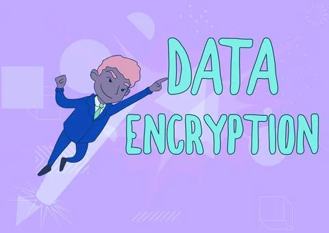 Conceptual caption Data Encryption. Word Written on Symmetrickey algorithm for 库存插图