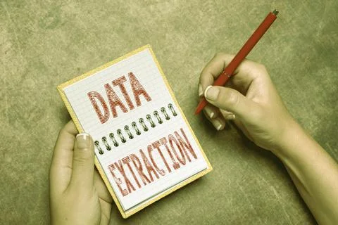 Conceptual caption Data Extraction. Business showcase act or process of Stock Photos