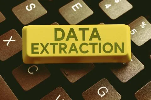 Conceptual caption Data Extraction. Word for act or process of retrieving data Stock Photos