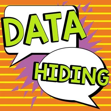 Conceptual caption Data Hiding. Business overview Secretly embedding data in Stock Illustration