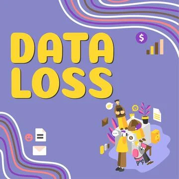 Conceptual caption Data Loss. Business overview process or event that results in イラスト素材