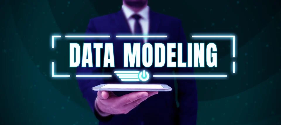 Conceptual caption Data Modeling. Business overview process of transferring data Stock Photos