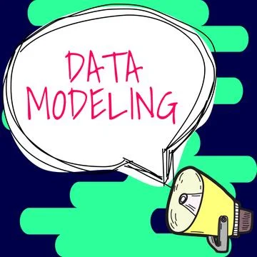 Conceptual caption Data Modeling. Concept meaning process of transferring data Stock Illustration