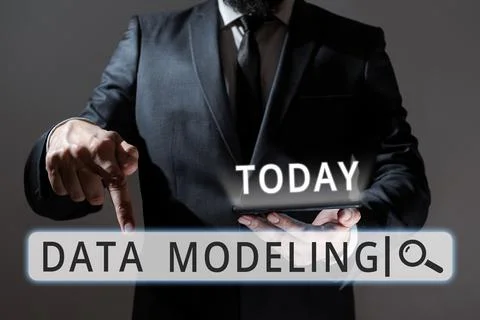 Conceptual caption Data Modeling. Internet Concept process of transferring data Stock Photos