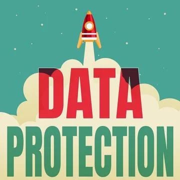 Conceptual caption Data Protection. Business idea legal control over access and Illustrazione stock