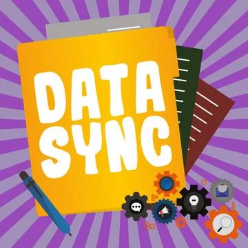 Conceptual caption Data Sync. Business showcase data that is continuously Illustrazione stock