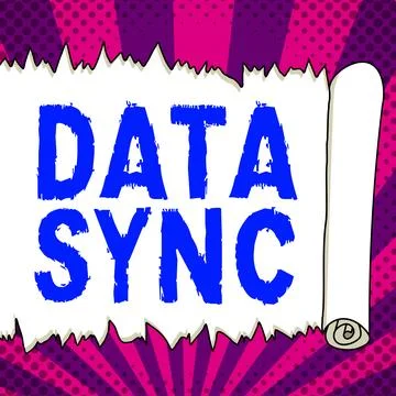 Conceptual caption Data Sync. Business idea data that is continuously generated 库存插图