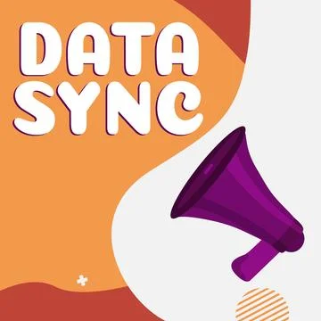 Conceptual caption Data Sync. Conceptual photo data that is continuously 库存插图