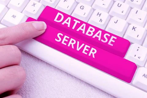 Conceptual caption Database Server. Concept meaning uses a database application Stock Photos