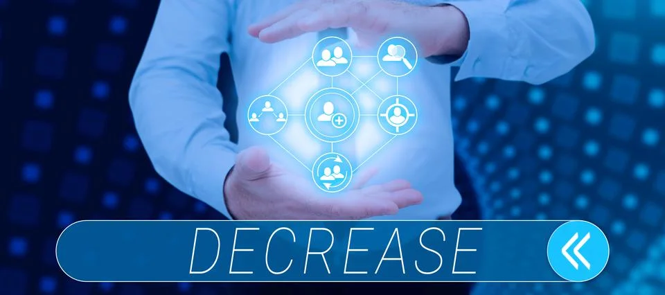 Conceptual caption Decrease. Business overview make or become smaller or fewe Stockfoto's