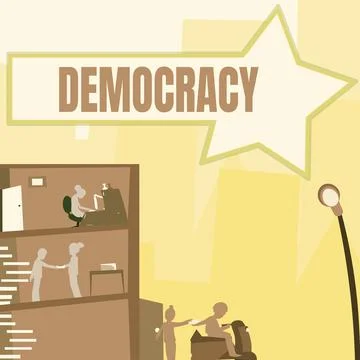 Conceptual caption Democracy. Internet Concept freedom of the showing to express Stock Illustration