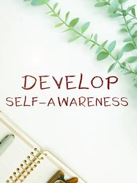 Conceptual caption Develop Self Awareness. Word for Improve sharp realization of Stock Photos