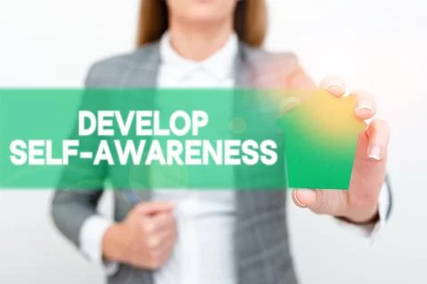 Conceptual caption Develop Self Awareness. Business overview Improve sharp Stock Photos