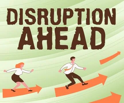 Conceptual caption Disruption AheadTransformation that is caused by emerging Stockillustratie