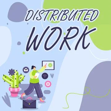 Conceptual caption Distributed Work. Business concept practiced by enterprises Stockillustratie