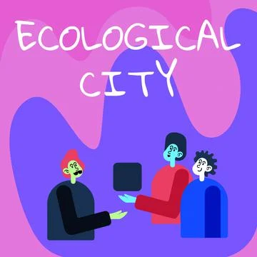 Conceptual caption Ecological City. Internet Concept human settlement modeled on Stock Illustration
