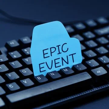 Conceptual caption Epic Event. Word Written on pertaining to a long poetic Stock Photos