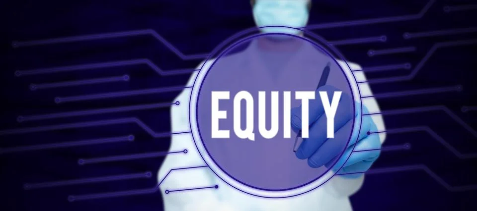 Conceptual caption Equity. Internet Concept quality of being fair and impartial Stock Photos