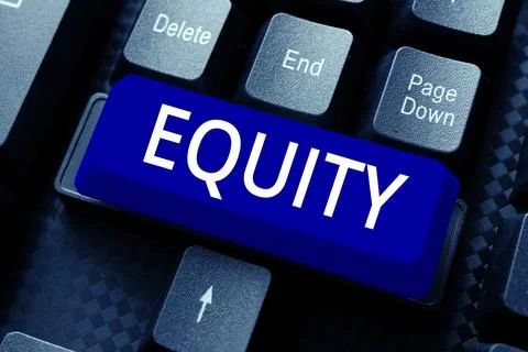Conceptual caption Equity. Internet Concept quality of being fair and impartial Stock Photos