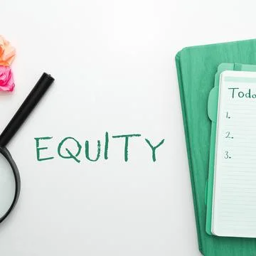 Conceptual caption Equity. Internet Concept quality of being fair and impartial Stock Photos