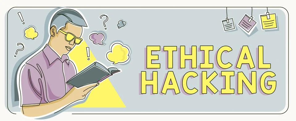Conceptual caption Ethical Hacking. Business approach a legal attempt of Illustrazione stock