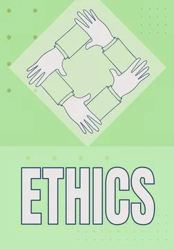 Conceptual caption Ethics. Word Written on the moral philosophy or code of Illustrazione stock