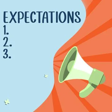 Conceptual caption Expectations. Business showcase Strong belief that something Stock Illustration