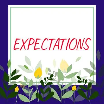Conceptual caption Expectations. Word for Strong belief that something will Stock Illustration